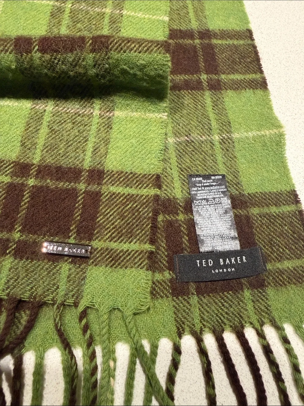 Ted Baker Green Plaid Scarf with Fringe